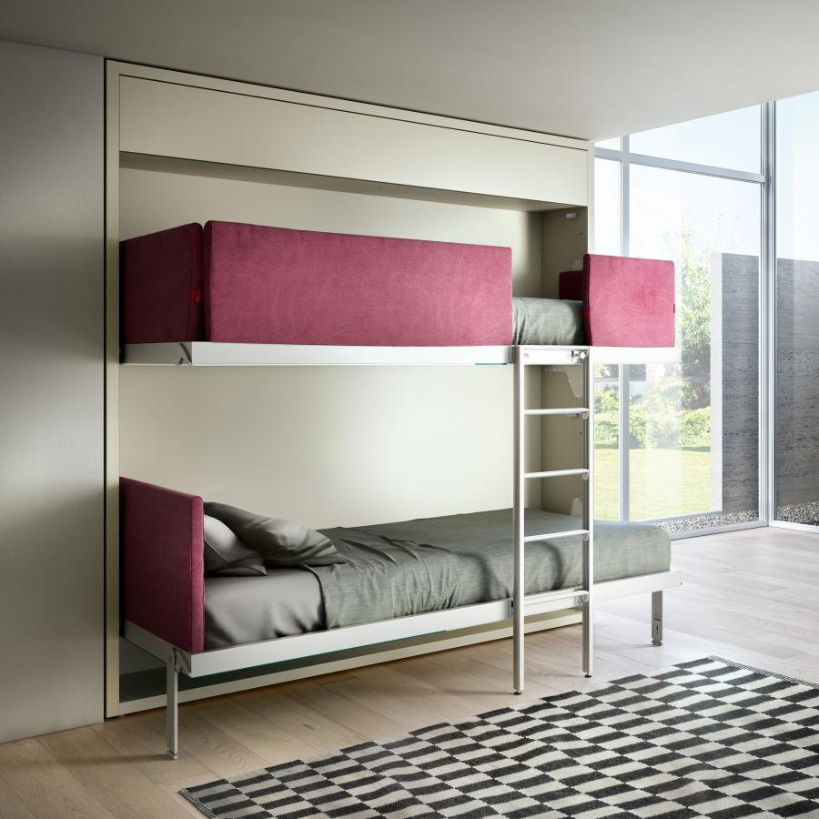 Letto a castello a scomparsa Clei Kali Duo Standard con apertura orizzontale in ambiente moderno